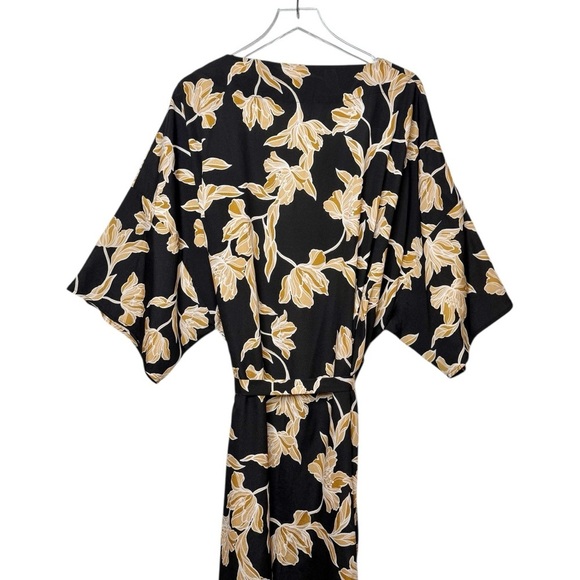 Maison Du Soir Black Floral Luxury Women’s Kimono Silky Tie Front Robe Sz L/XL - Picture 10 of 14